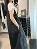 Vestido Chaleco Funcional con Cremallera Talla Plus para Mujer, Vestido de Tirantes Adelgazante para Otoño para Figuras Petite con Sentido del Diseño