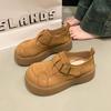 Mocassins de Solado Grosso para Mulheres 2025 Primavera e Outono Novo Estilo Slip-On Sapatos Birkenstock Bico Redondo Camurça Aumento de Altura e Efeito Emagrecedor Sapatos com Saias