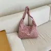 Bolso de Lona de Gran Capacidad con Tirantes de Hombro Plisados Estilo Coreano para Mujer Moda de Nicho Estampado Floral Bolso de Hombro Único Bolso Cruzado Ajustable