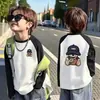 Camiseta de Manga Raglán para Niños, Bloques de Color, Algodón Puro, Manga Larga, Estilo Otoño, Moda Coreana, Corte Holgado, Ropa de Abrigo Elegante