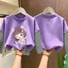 Camiseta básica de algodón puro linda para niños, camiseta de manga larga para niñas, top estiloso para niños mayores, estilo primavera y otoño 2026, imitación de dos piezas