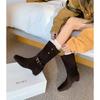 Botas de Cuero Genuino de Media Caña para Mujer, Estilo Francés, Vacuno Perezoso, Forro de Ante, Aumentadoras de Altura, Cuña de Tacón Alto, Hebilla de Cuero, Otoño e Invierno 2025