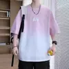 Camiseta de Manga Corta para Jóvenes Niños Verano 2026 Nuevo Estilo Media Manga Estudiante de Secundaria Camiseta con Estampado Degradado Top