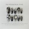 Armadura desgastada hecha a mano Reina madre psicodélica plata blanco plata destello chica caliente manicura transfronteriza europea y americana comercio exterior punta larga a