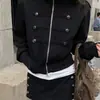 Casaco curto elegante de lapela dupla estilo retrô americano para o início do outono para mulheres, top versátil e moderno