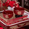 Cuenco de Boda, Dote de Novios, Taza de Té, Cuenco de Cerámica, Juego de Palillos y Cuchara, Suministros de Boda