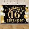 Tecido de fundo preto e dourado para aniversário de 10 anos banner de aniversário cortina decoração de festa de aniversário suprimentos decoração de fundo para fotos