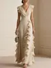 Ropa de Mujer Europea y Americana 2026, Sitio Web Independiente Amazon, Color Sólido, Plisado, Manga Corta, Vestido de Cuello en V, Vestido de Gasa