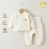 Roupas quentes de outono e inverno para bebê, calça acolchoada de cintura alta que protege a barriga do bebê, segunda pele, conjunto de roupa íntima de duas peças, conjunto de roupas de outono