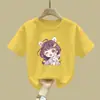 2526# 100% Algodão Manga Curta Verão 2024 Nova Camiseta Infantil Estilo Ocidental Roupa de Cima Camiseta Meninas Camiseta Básica
