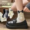 Calcetines Dulces con Lazo para Mujer, Nuevos Calcetines de Algodón Peinado de Punto Medio con Lunares Estilo Japonés de Otoño, Calcetines con Volantes de Encaje para Niña