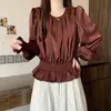 Camisa francesa de manga larga para mujer, nuevo modelo otoño 2026, talla grande, blusa entallada a la cintura, top de satén versátil