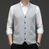 Cardigan de Tricô Masculino de Botão Único para Outono e Inverno Cores Sólidas Roupa de Baixo Colete de Lã Suéter Sem Mangas Masculino para Negócios