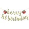 Banner de Primer Cumpleaños de Fresa para Bebé Decoraciones para Fiesta de Primer Cumpleaños y Baby Shower