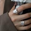 Anillo Corazón Geométrico Textura Martillada para Mujer, Diseño Moderno y Único, Anillo Abierto Nicho de Borde Ancho, Anillo Hip-Hop para Dedo Índice