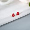 Pendientes de plata de ley 925 con forma de corazón de melocotón rojo dulce y lleno de diamantes. Mori Fairy 9278