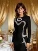 Vestido Elegante de Manga Larga Estilo Nuevo de Aliexpress Europa y América con Adornos de Perlas, Vestido de Noche Bodycon Estilo Vendaje