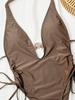 Comercio Exterior Europeo y Americano Color Puro Con Cordones Cuello en V Bikini de Mujer Cintura Alta Triángulo Playa Fuente Termal Traje de Baño de una Pieza G361W
