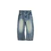 Calça Jeans Larga Lavada Yuyi para Mulheres, Outono Retrô Americano Cintura Baixa Emagrecimento Fluida Longa CX0327