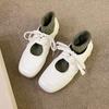 Versión de Cuero Suave ~ Zapatos Blancos Versátiles para Mujer con Encaje Hueco Zapatos Casuales Individuales Punta Cuadrada Retro Planos Cómodos Zapatos Mary Jane