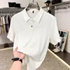 Camiseta de Manga Corta para Hombre de Lujo Ligero, Nuevo Estilo Veraniego, Camisa Polo Versátil de Seda Helada con Cuello para Papás de Edad Media