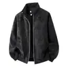 Chaqueta de Cuello Alto Retro para Primavera y Otoño con Textura de Cuero y Bolsillos Grandes, Crujiente y Elegante, Chaqueta de Calle Cotidiana para Hombre