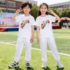Camiseta Arcoíris Juvenil China para la Temporada de Regreso a Clases, Día Deportivo de Otoño, Uniforme de Clase, Atuendo para Actuación del Día Nacional, Conjunto de Pantalones Blancos