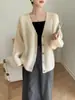 Rara y lujosa mezcla de cachemir - Cárdigan tejido Kangbao 75% cachemir + 25% seda de morera para mujer, un suéter/chaqueta grueso y que desafía la edad