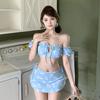 Bikini Fresco Estampado Nuevo Estilo 2025 de Tres Piezas Isla de un Hombro Estudiante Dividido Traje de Baño para Mujeres