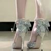 Zapatos de Tacón Alto de Cristal Cisne Negro Sexy para Mujer, Punta Fina, Correa con Hebilla de Pedrería, Lentejuela y Perla