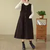 Imágenes reales de vestido chaleco de pana de otoño e invierno, moderno, corte holgado, rejuvenecedor, ropa de mujer de alta gama