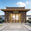 Gazebo externo em liga de alumínio, solário de vidro, sala de chá em pátio de villa de mármore artificial, jardim de lazer paisagístico, casa de temporada