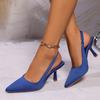 Sandalias de tacón alto de talla grande europeas y americanas con parte superior abrochada y correa de viaje trasera vacía, zapatos nuevos de boca poco profunda de punta, tacón de aguja europeo y americano, zapatos de tacón alto