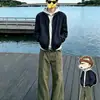 Jeans de Trabajo Multibolsillos Color Caqui Mezclilla Pura Algodón Hombres Lavados Arrugados Pantalones de Leñador Pierna Recta Ligeramente Acampanados Retro Americano
