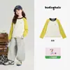 Camiseta Raglán Bordada de Niña Pudding Haru Little Pony, Nuevo Estilo Primavera, Bloques de Color Versátil Camiseta Base de Manga Larga con Cuello Redondo para Niños