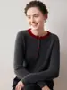 Suéter de punto de cachemira pura con bloques de color y botones para mujer, de manga larga, corte ajustado, cuello redondo, cárdigan de punto de alta gama, adelgazante