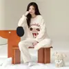 [Colección] Pijamas de otoño e invierno para mujer, cálido conjunto de franela de manga larga de forro polar de coral, ropa de estar linda y elegante
