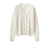 Nova coleção outono e inverno: elegante cardigã feminino feito de cashmere puro, quente e modelador, casaco cardigã de tricô em bege e branco