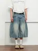 Estructura Retro de Calle Americana Jeans Cortos Agrietados Lavados Scimitar para Hombre Verano Nuevos Shorts Holgados de Pierna Ancha