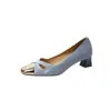 Zapatos Versátiles para Mujer Estilo Chanel de Gamuza 2026, Nuevos Primavera y Otoño Estilo Francés Punta Redonda Punta Cuadrada Tacón Medio Estilo Chino Boca Baja Zapatos para Mujer