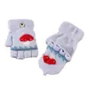Guantes de invierno para niños de 0 a 4 años, cálidos, lindos, de dibujos animados, para niños y niñas, engrosados, de lana para niños, con tapa abatible, de medio dedo