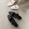 Elegantes y con Estilo Zapatos Mary Jane de Piel de Vaca Temporada Primavera 2026 Tacón Medio Punta Cuadrada Pequeña Cuero Genuino Correa Única Zapatos para Mujer