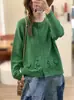 Outono/Inverno 2026 Novo Fio de Algodão Crochê Vintage Solto Gola Redonda Quente Versátil Casual Blusa Suéter de Tricô Jaqueta para Mulheres