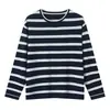 Suéter de Punto Refrescante con Rayas, Cuello Redondo, 60 Hilos, para Mujer, Holgado y Versátil, de Lana, para Primavera y Otoño, Top Adelgazante