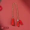Al por mayor Mineral Crudo Natural Alto Contenido Cinabrio Arena Roja Lista Dorada Título Torre Wenchang Cadena para Teléfono Móvil Cordón Tendencia China Llavero