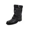 Botas de Media Caña con Hebilla para Mujer Pierna Ancha Botas Individuales Invierno Nuevo Estilo Cuero Genuino Capa Superior Piel de Vaca Punta Redonda Tacón Medio Botas de Media Caña sin Cierre para Mujer