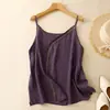 275 # Camisola de retalhos bordados de algodão e linho para mulheres, solta e fina, adequada para usar por cima no verão, top base sem mangas