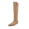 Botas de Caballero de Ante de Vaca para Mujer, Botas Vaqueras, Nuevo Estilo de Invierno, Botas sin Cordones de Piel Genuina con Punta Fina y Tacón Bajo, Botas Altas hasta la Rodilla, Botas Largas de Caña Alta para Mujer
