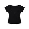 Y1987-25 Primavera Nuevo Estilo Francés Puro Brillo Chica Sexy Escote en U Bajo Botones Manga Corta Casual Camiseta