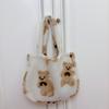 Bolso de mano coreano vintage de oso de peluche para otoño e invierno, bonito bolso de hombro combinable con todo, bolso de lana de cordero, bolso de mujer
